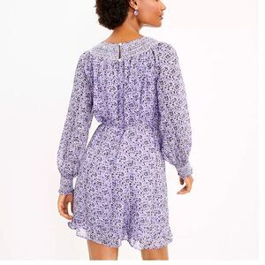 LOFT NWOT Vine Smocked Flounce Dress Medium‎ Purple Boho Flowy Chic